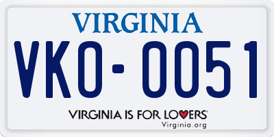 VA license plate VKO0051