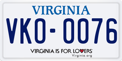 VA license plate VKO0076