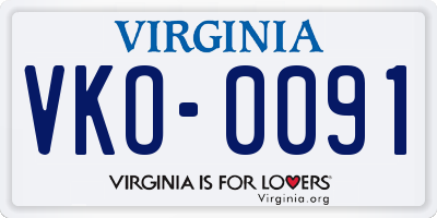 VA license plate VKO0091