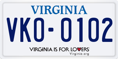 VA license plate VKO0102
