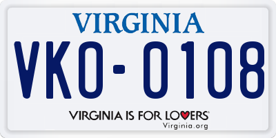 VA license plate VKO0108