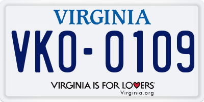 VA license plate VKO0109