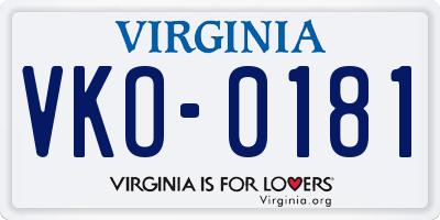 VA license plate VKO0181