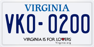 VA license plate VKO0200