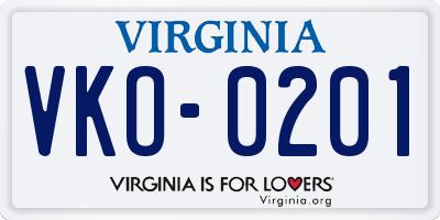 VA license plate VKO0201