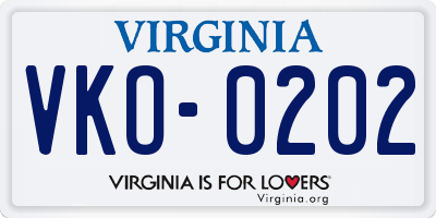 VA license plate VKO0202