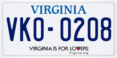 VA license plate VKO0208