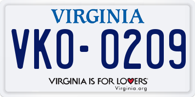 VA license plate VKO0209