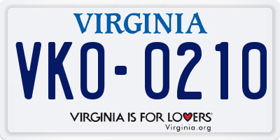 VA license plate VKO0210
