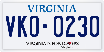 VA license plate VKO0230