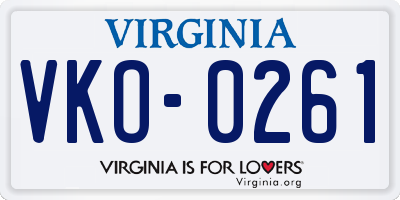 VA license plate VKO0261