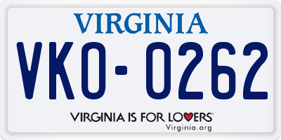 VA license plate VKO0262