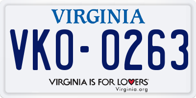 VA license plate VKO0263