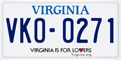 VA license plate VKO0271