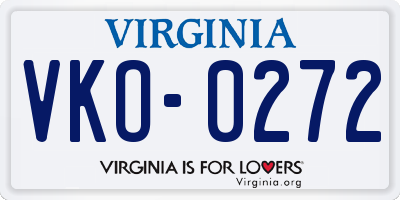 VA license plate VKO0272