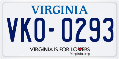 VA license plate VKO0293