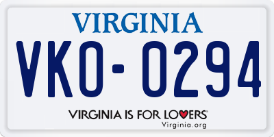 VA license plate VKO0294
