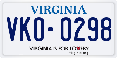 VA license plate VKO0298