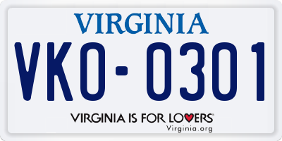 VA license plate VKO0301