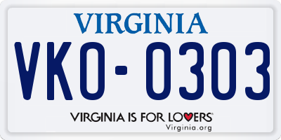 VA license plate VKO0303