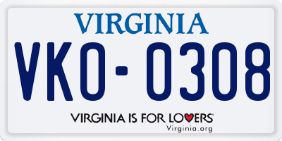 VA license plate VKO0308