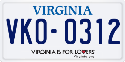 VA license plate VKO0312