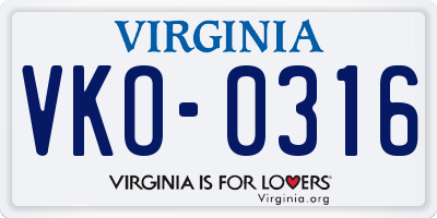 VA license plate VKO0316