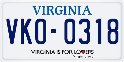 VA license plate VKO0318