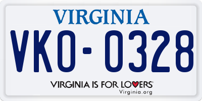 VA license plate VKO0328