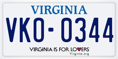 VA license plate VKO0344