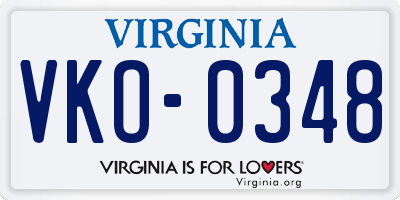 VA license plate VKO0348