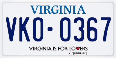 VA license plate VKO0367