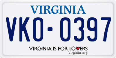 VA license plate VKO0397