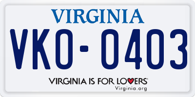 VA license plate VKO0403