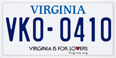 VA license plate VKO0410