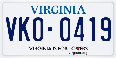 VA license plate VKO0419
