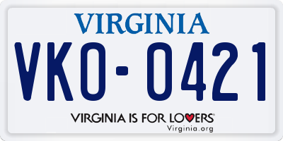 VA license plate VKO0421