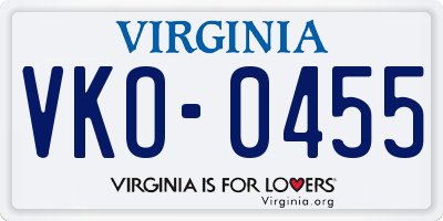 VA license plate VKO0455