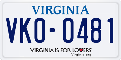 VA license plate VKO0481