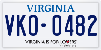 VA license plate VKO0482