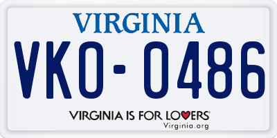 VA license plate VKO0486