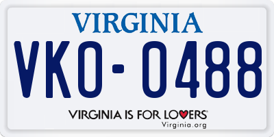 VA license plate VKO0488
