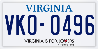 VA license plate VKO0496