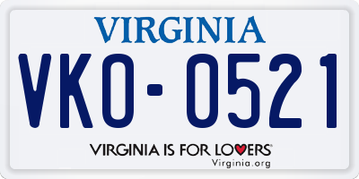 VA license plate VKO0521