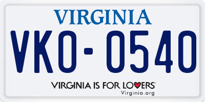 VA license plate VKO0540