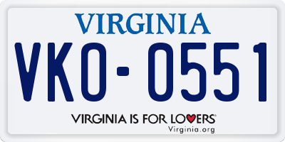 VA license plate VKO0551