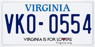 VA license plate VKO0554