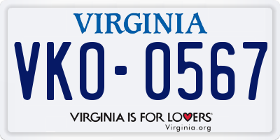 VA license plate VKO0567