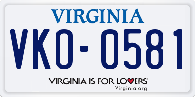 VA license plate VKO0581