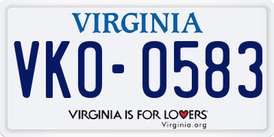 VA license plate VKO0583